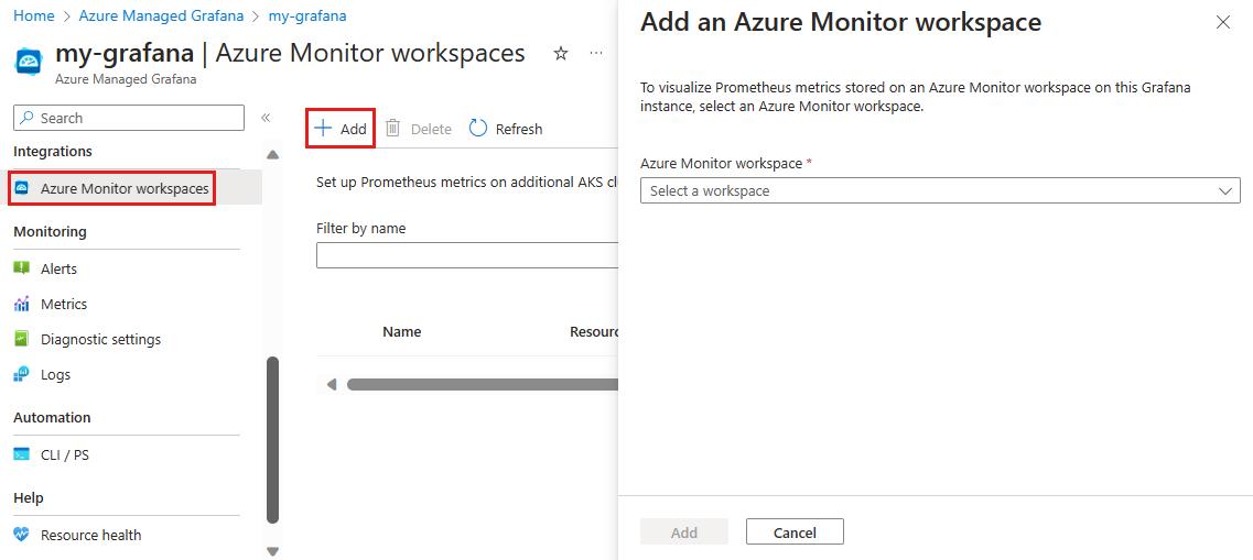 Screenshot of the Grafana roles in the Azure platform.