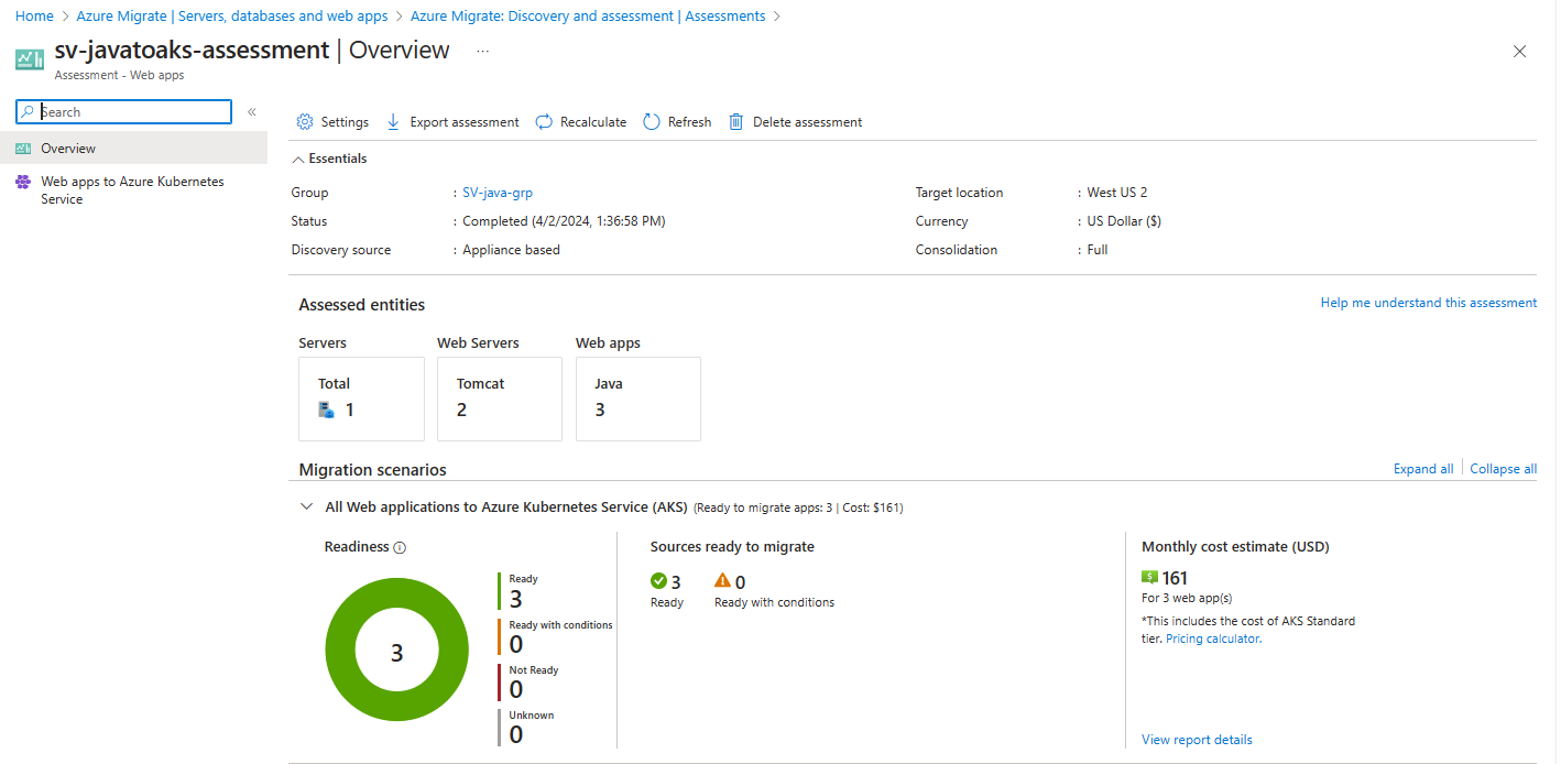 Screenshot of the assessment overview.