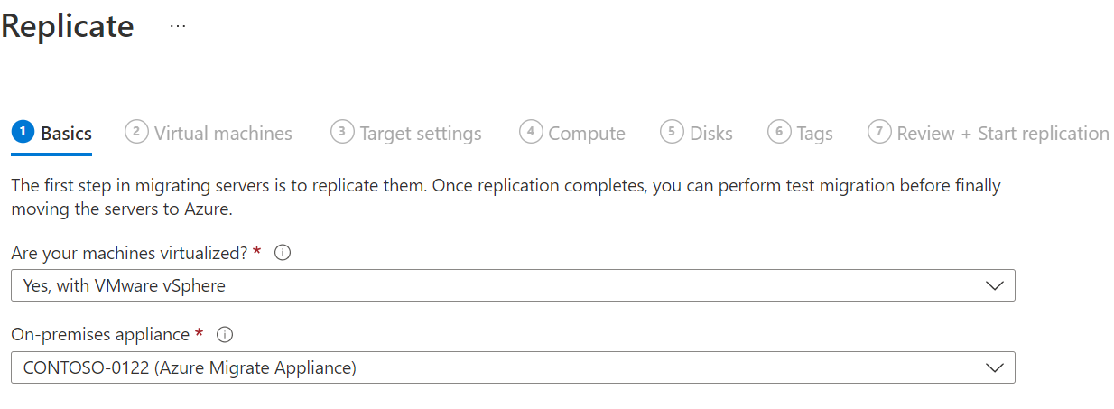 Screenshot of the Source settings tab in the Replicate screen. The Guest credentials field is highlighted and the value is set to VM-admin-account.