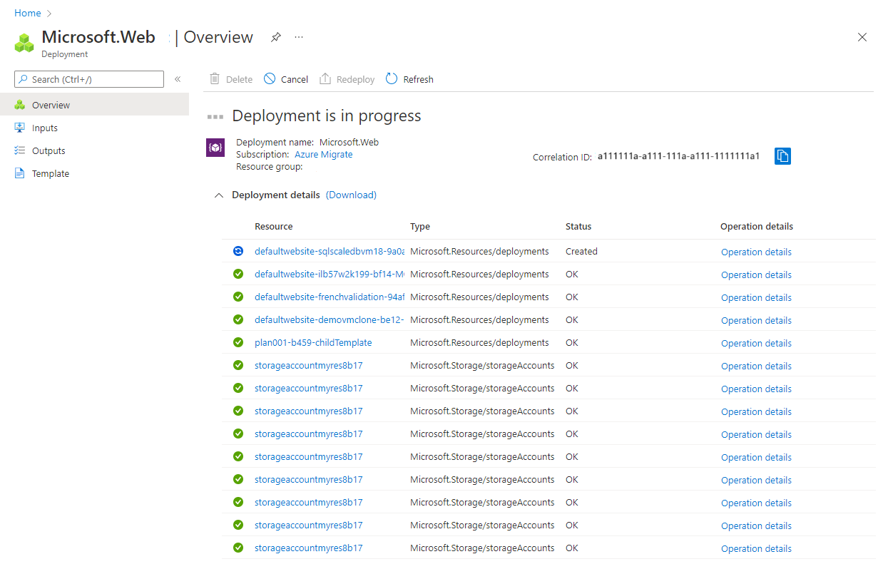 Screenshot of Azure Migrate deployment.