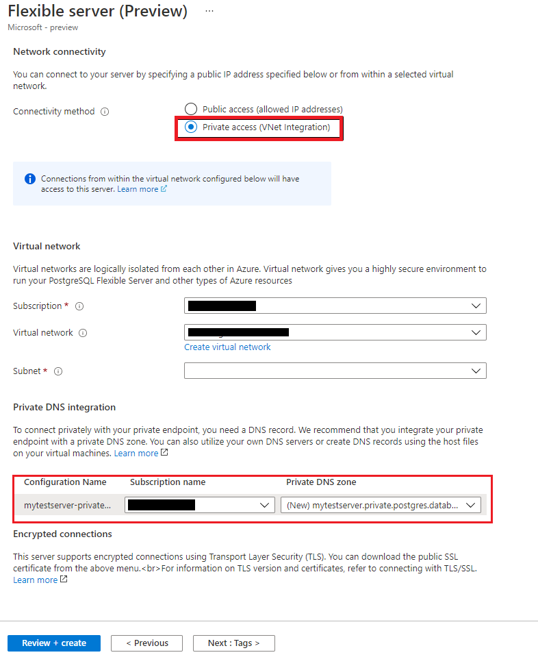 Injecting Azure Database for PostgreSQL flexible server into a VNET.