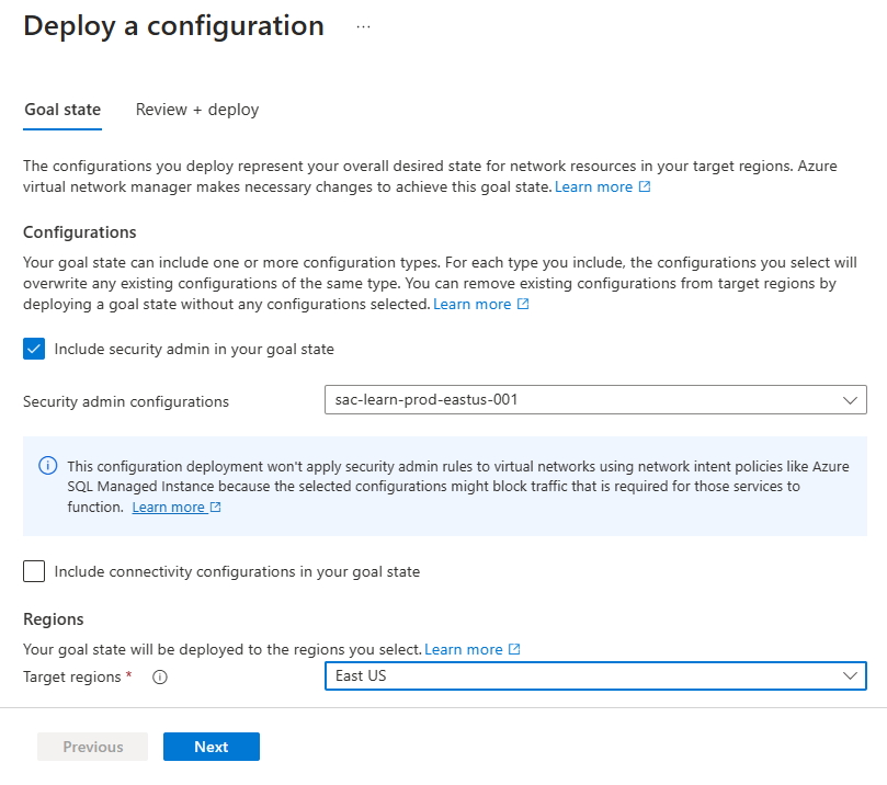 Screenshot of deploying a security configuration.