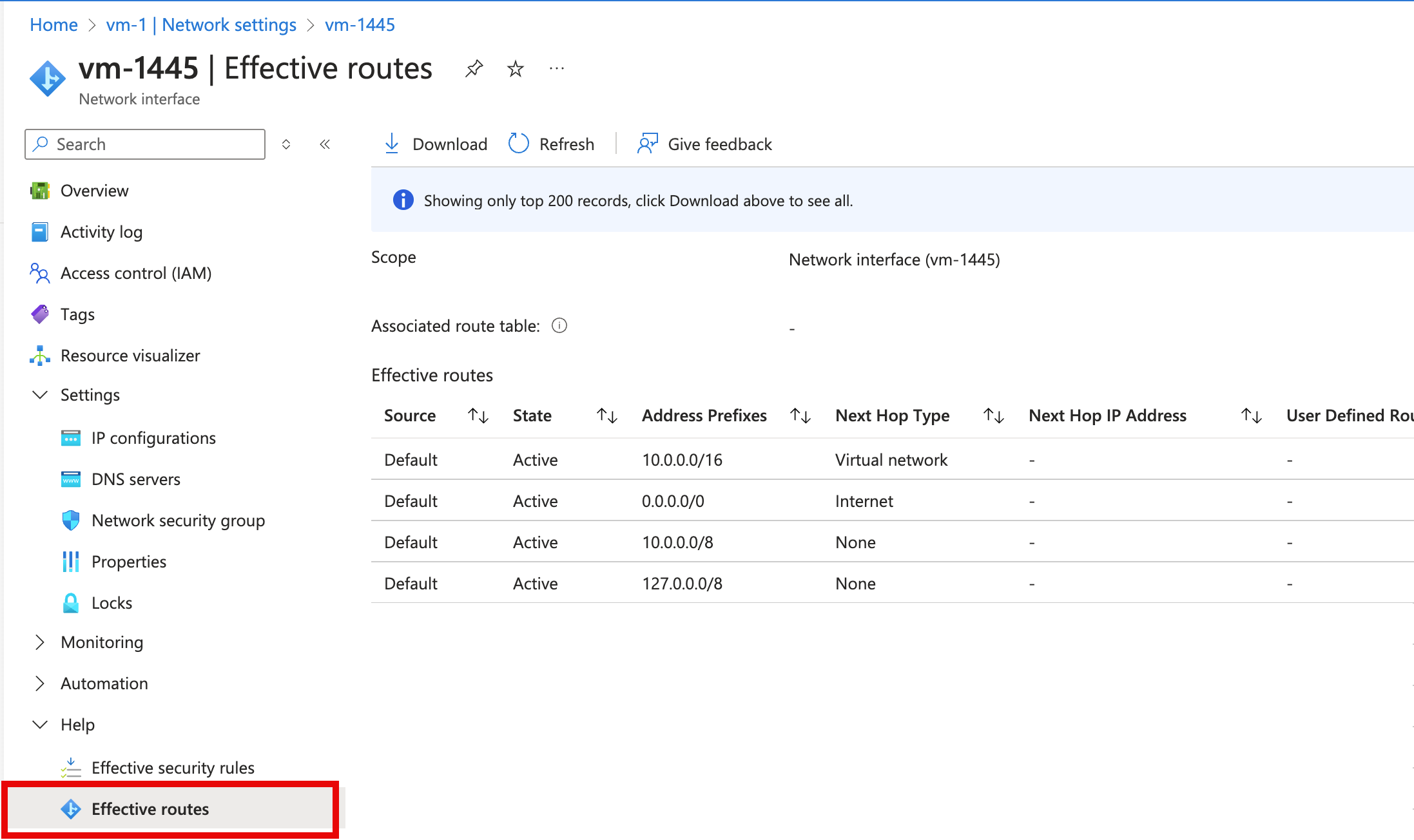 View effective routes