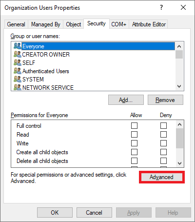 Screenshot of Advanced Security Settings where a new permission entry can be added for the gMSA account.