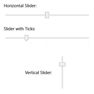 A screenshot of WPF slider controls in horizontal and vertical alignment.