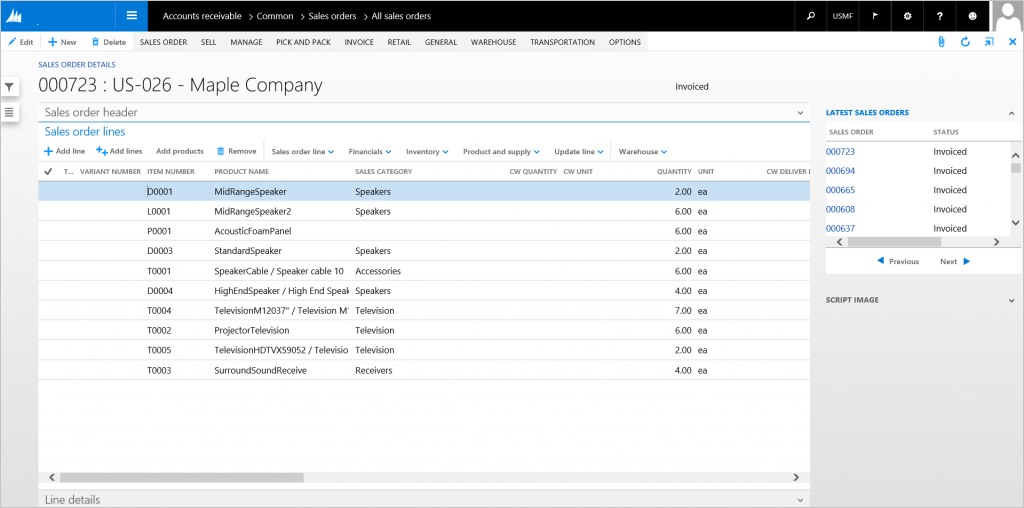 Details Transaction example: Line view.