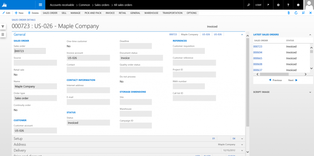 Details Transaction example: Header view.