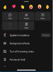 Ảnh chụp màn hình Teams trên thiết bị di động hiển thị lựa chọn Chú thích không gian