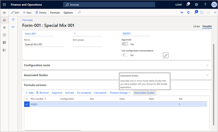 Open the Guides associated with a selected formula version.