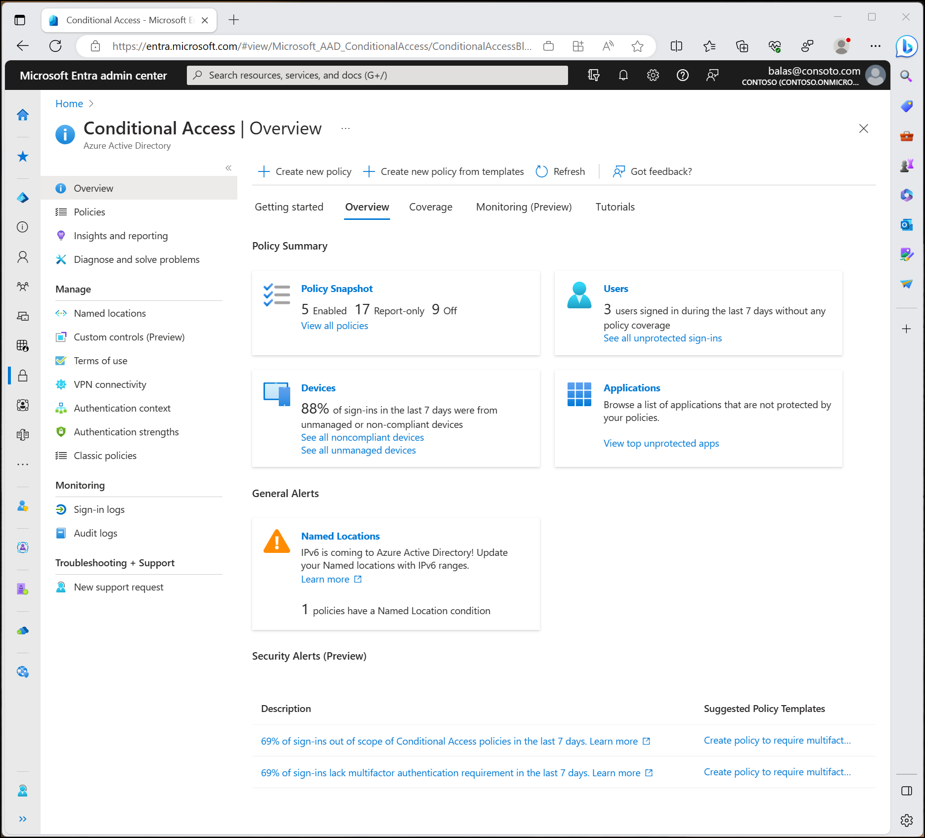 Screenshot of the Conditional Access overview page.