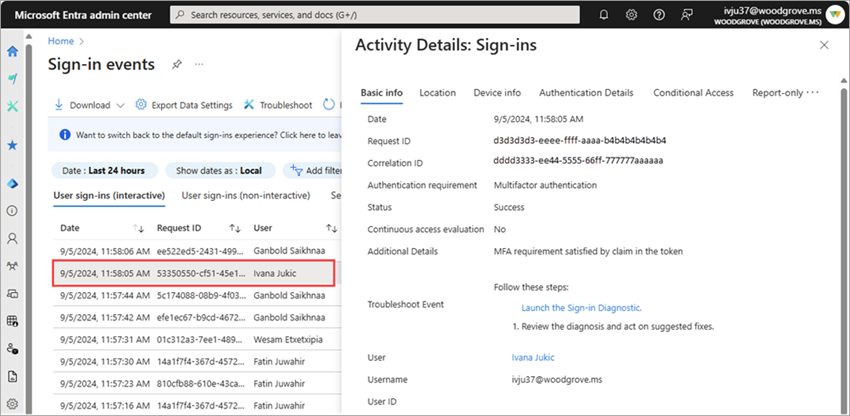 Screenshot of the sign-in activity details.