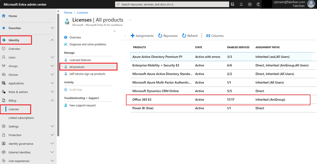 Screenshot showing how to confirm that direct licenses are removed