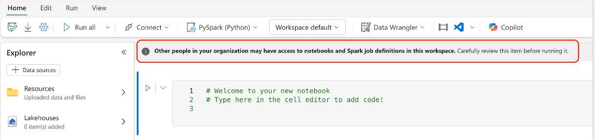 Screenshot showing warning of running notebook.