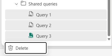 Screenshot from the Fabric portal showing how to delete multiple queries at once.