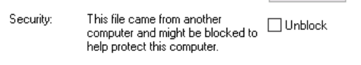 Screenshot that shows how to unblock the DLLs.