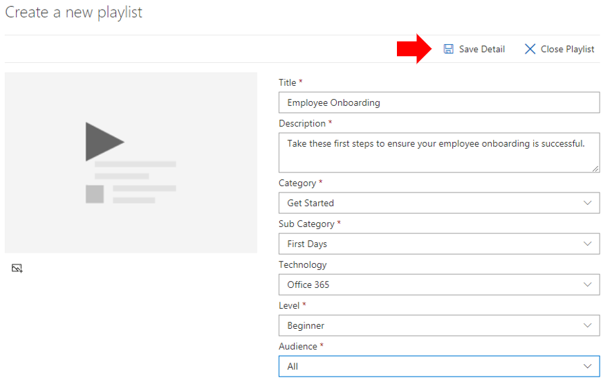 Page where you enter playlist details.