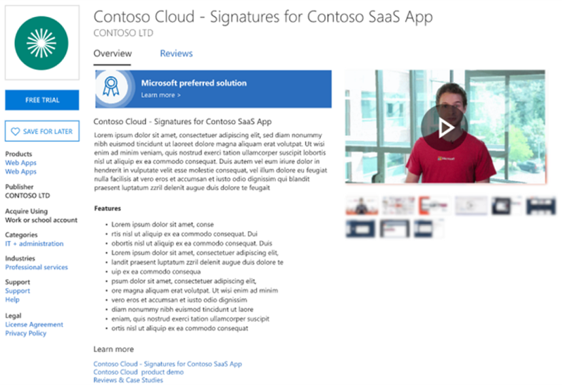 Illustrates an offer listing page in Microsoft Marketplace.