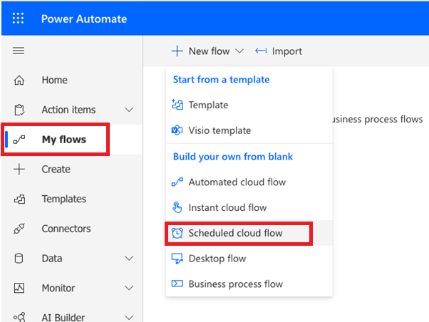 My flows + Scheduled--from blank