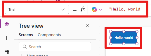 Ảnh chụp màn hình cho thấy vị trí thêm chuỗi ký tự vào thanh công thức để hiển thị văn bản của điều khiển.