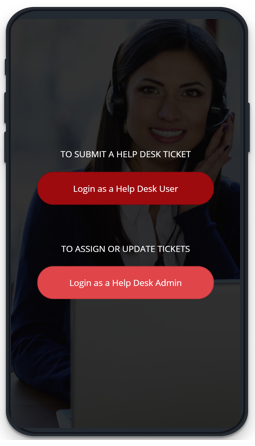 Màn hình mở của ứng dụng Help Desk Tickets.