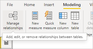 Screenshot that shows the Manage relationships button in the Modeling ribbon.