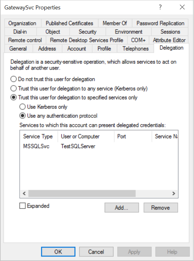 Gateway Connector Properties dialog box