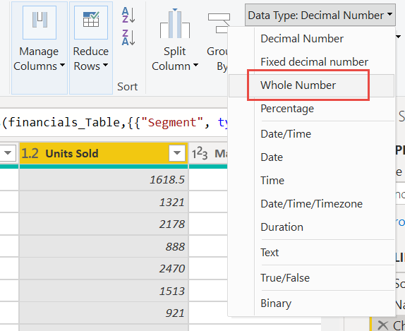 Screenshot of changing a decimal number to a whole number.