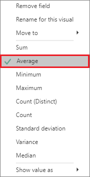 Screenshot of the aggregate list with Average selected and called out.