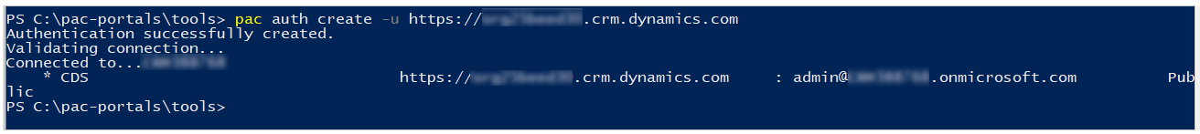 Ví dụ về cách xác thực với môi trường Dataverse bằng Microsoft Power Platform CLI