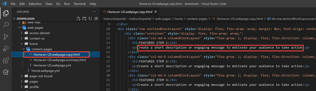 Visual Studio Code với văn bản được đánh dấu để thay đổi.