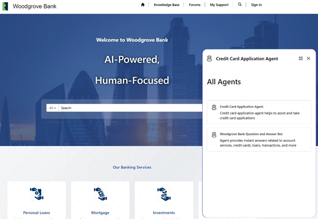 Screenshot of the agent experience when multiple agents are available.