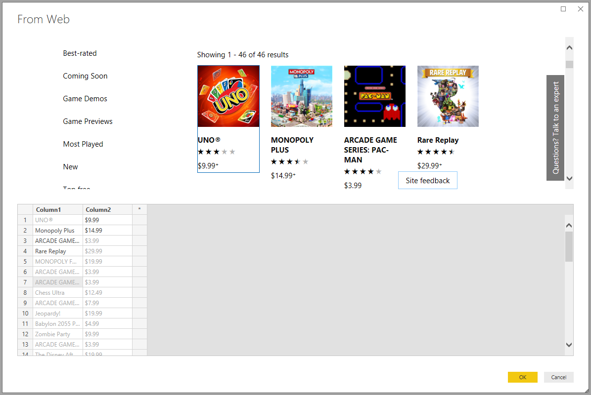 Screenshot of the table data being built from your examples.