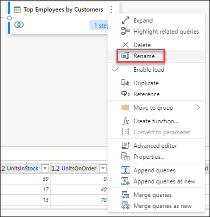 Rename option inside the query contextual menu.