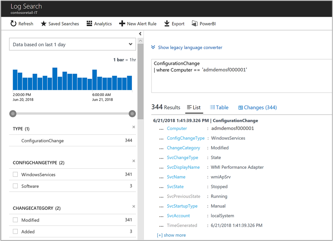 Screenshot that shows the ConfigurationChange event.