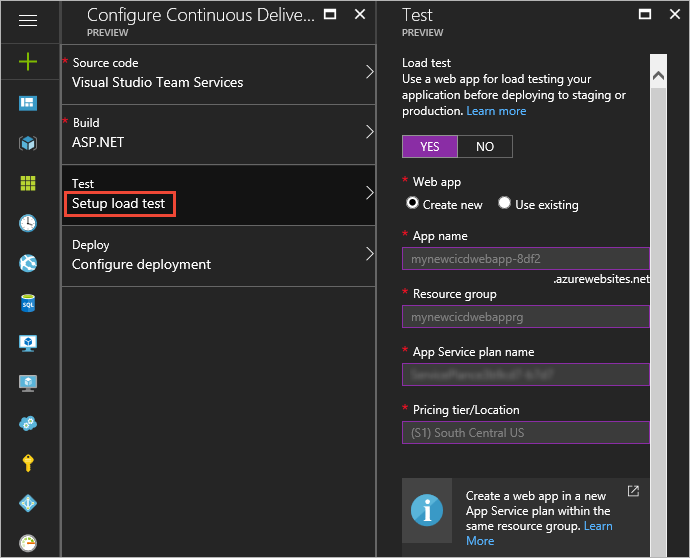 Specifying whether and how to run a load test before deployment