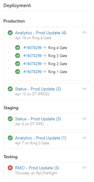 Deployment control on work item form with sample releases.