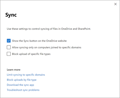 Sync settings in the SharePoint admin center