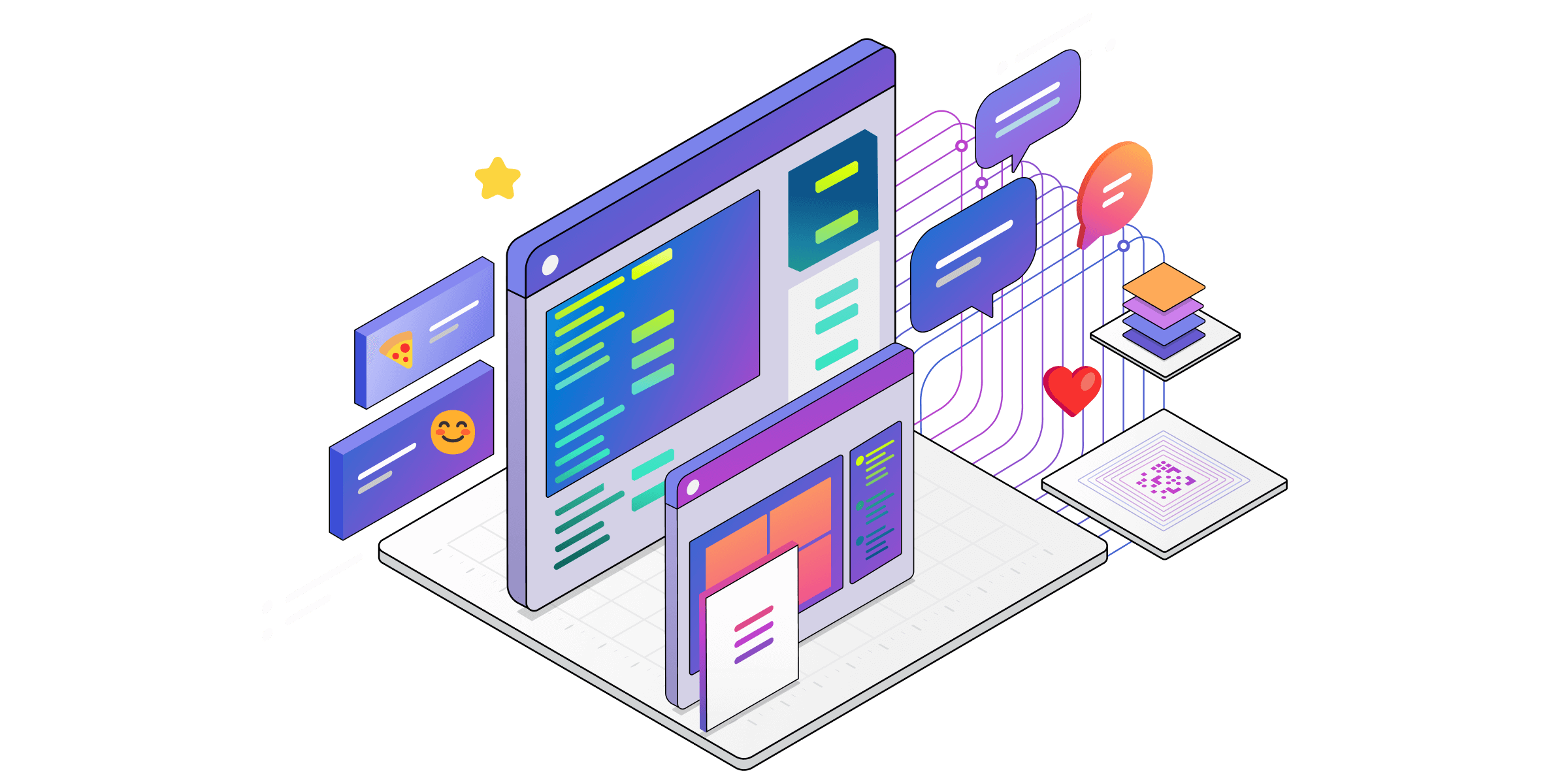 Hình minh họa isometric của các thành phần kỹ thuật cho các dịch vụ Teams.