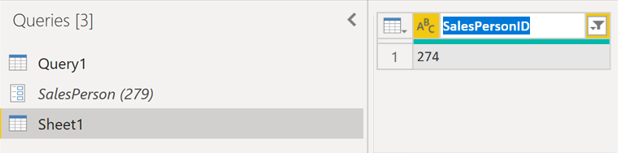 Table in Query pane