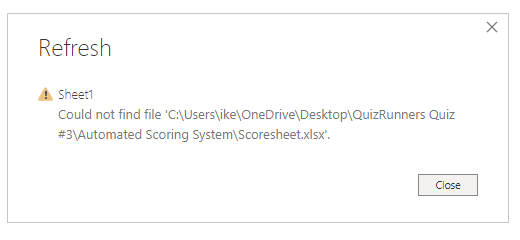 Screenshot of the Could not find file error screen.