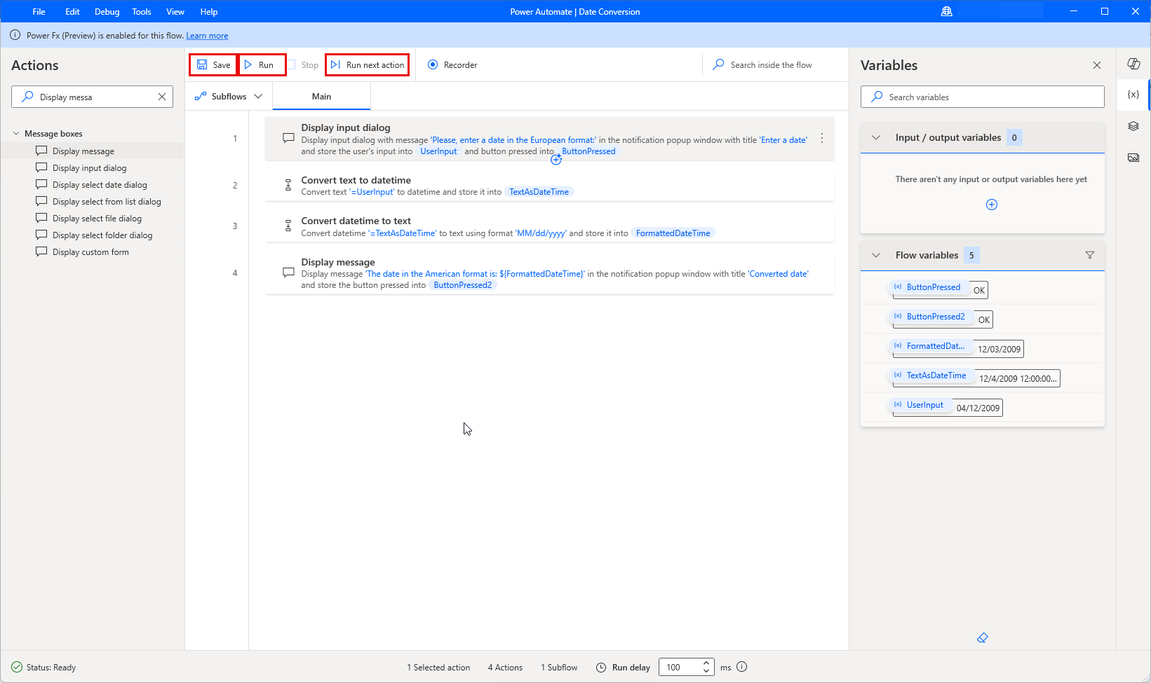 Screenshot of the Save button in the flow designer.