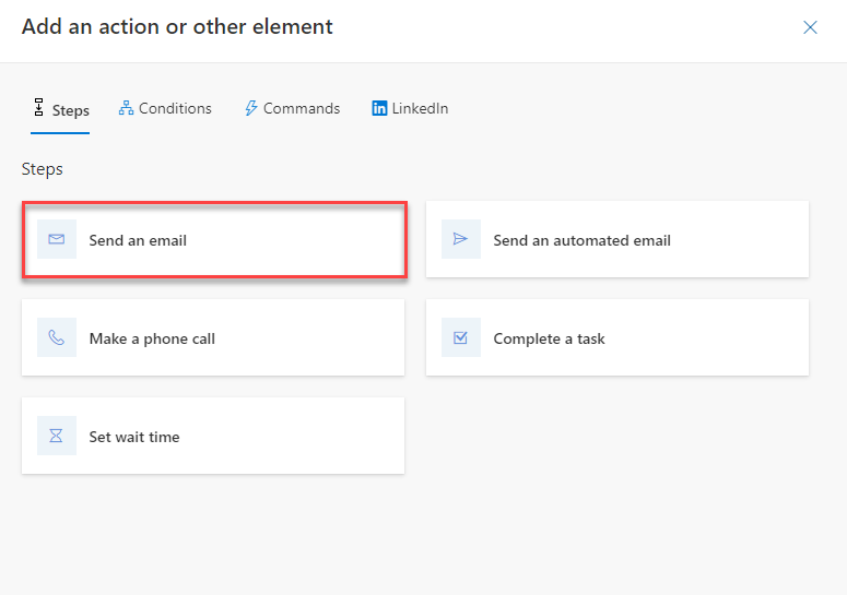 Screenshot showing the send an email step.