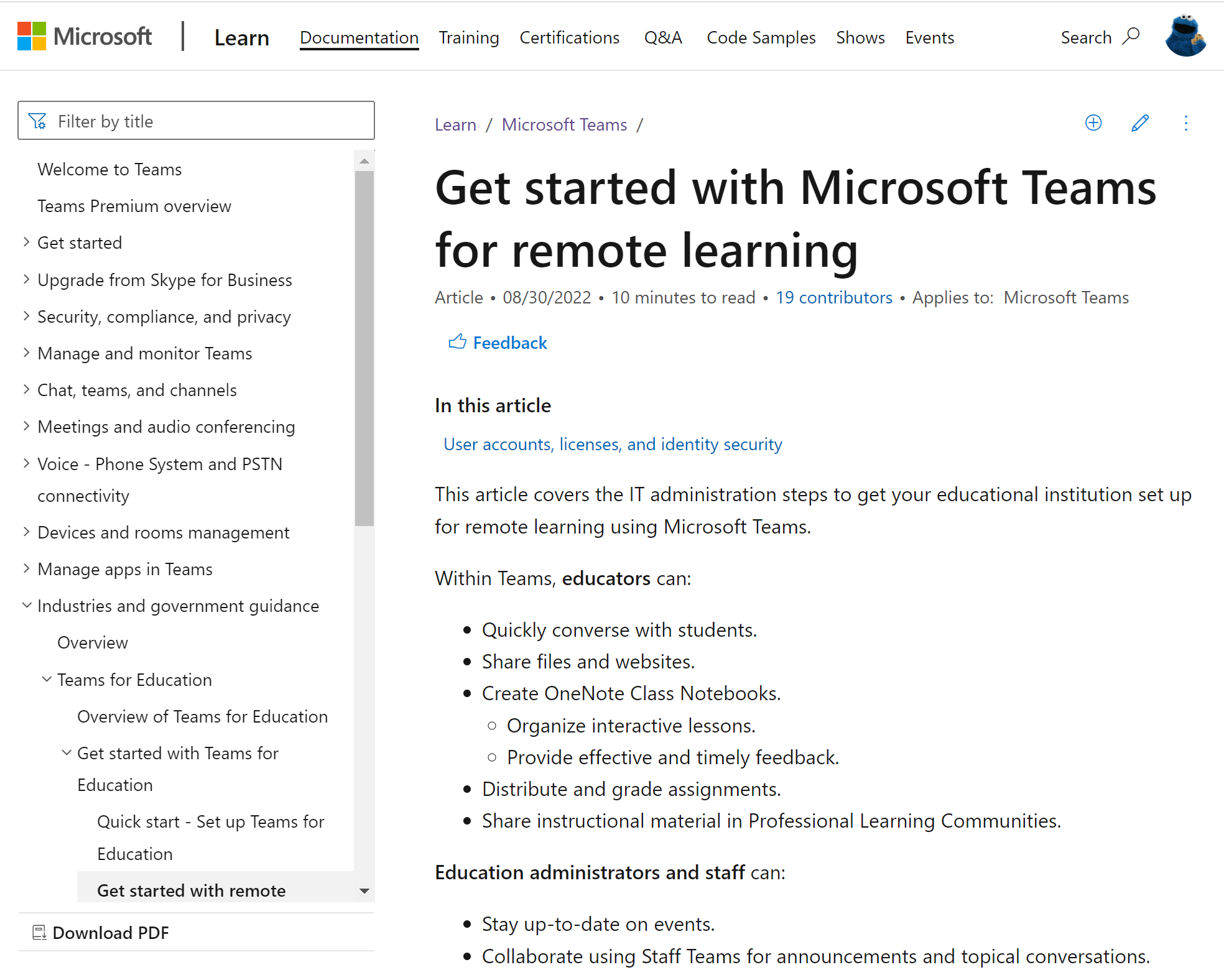 ảnh chụp màn hình của bài viết 'Bắt đầu với Microsoft Teams để tìm hiểu từ