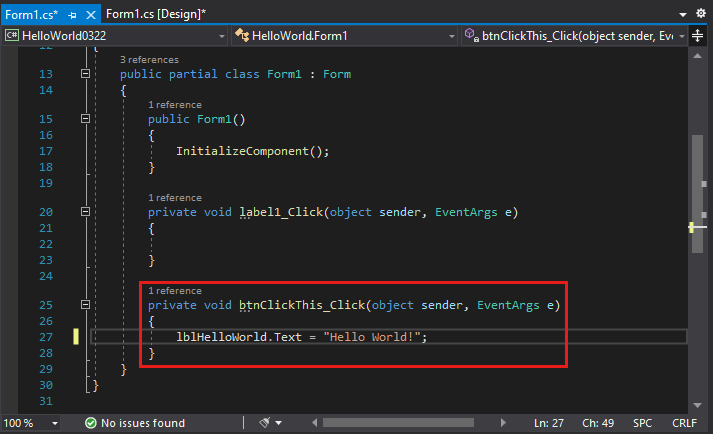 Create a Windows Forms app with C# - Visual Studio (Windows