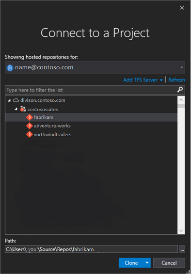 Connect to projects in Team Explorer - Visual Studio (Windows) | Microsoft  Learn