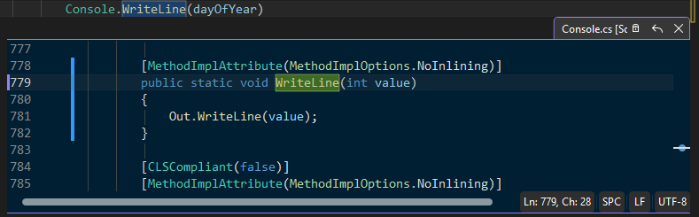 Screenshot that shows Peek Definition in Visual Studio.