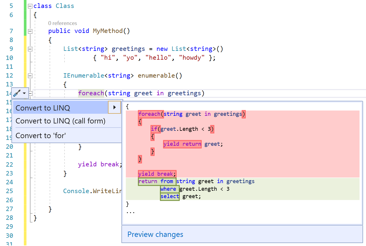 Convert a foreach loop to LINQ - Visual Studio (Windows) | Microsoft Learn