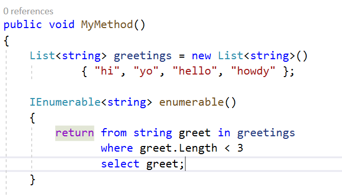 Screenshot of LINQ query result sample.