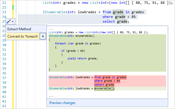 Convert a LINQ query to a foreach statement - Visual Studio (Windows) |  Microsoft Learn
