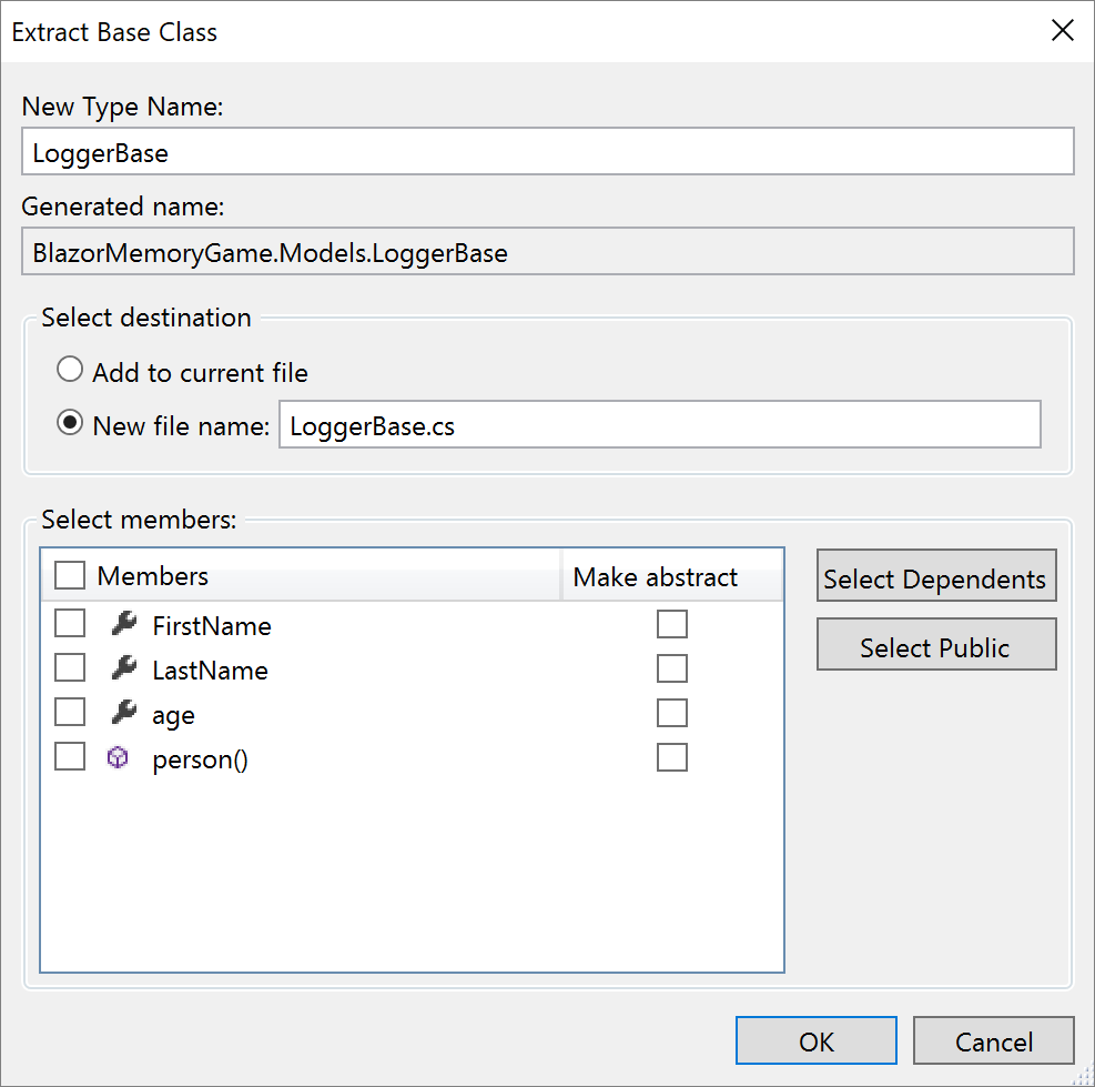 Extract base class - Visual Studio (Windows) | Microsoft Learn